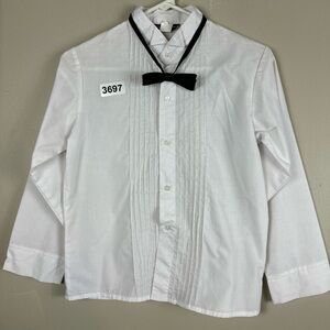Joey couture 10 white long sleeve  button down with adjustable black bow tie